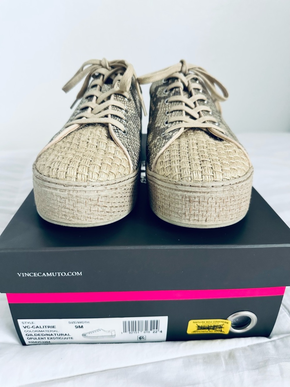 Vince Camuto Natural Beige Woven Platform Sneakers